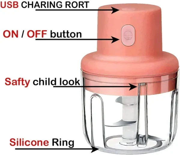Electric Garlic Chopper 250ml USB Rechargeable Mini Food Processor