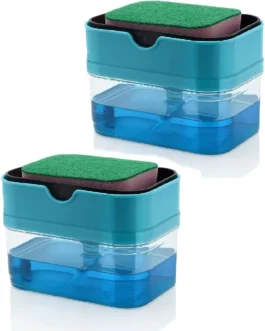 Soap Dispenser with Sponge Holder for Kitchen Sink | Leak Proof Liquid Soap Pump Container for Dishwashing & Cleaning