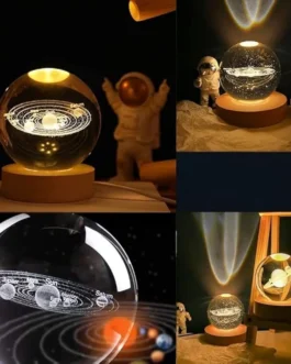 Solar System Crystal Ball Lamp 3D Planet Engraved Night Light LED Glass Galaxy Lamp for Home Decor & Gift