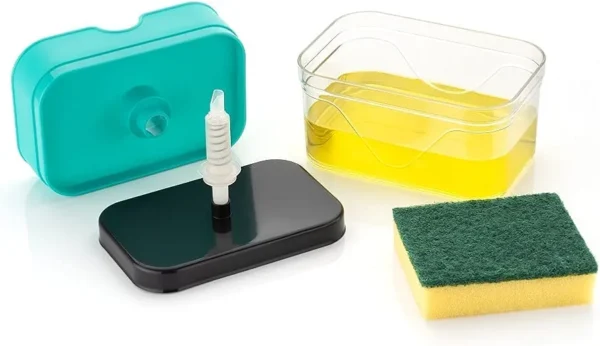 Soap Dispenser with Sponge Holder for Kitchen Sink | Leak Proof Liquid Soap Pump Container for Dishwashing & Cleaning