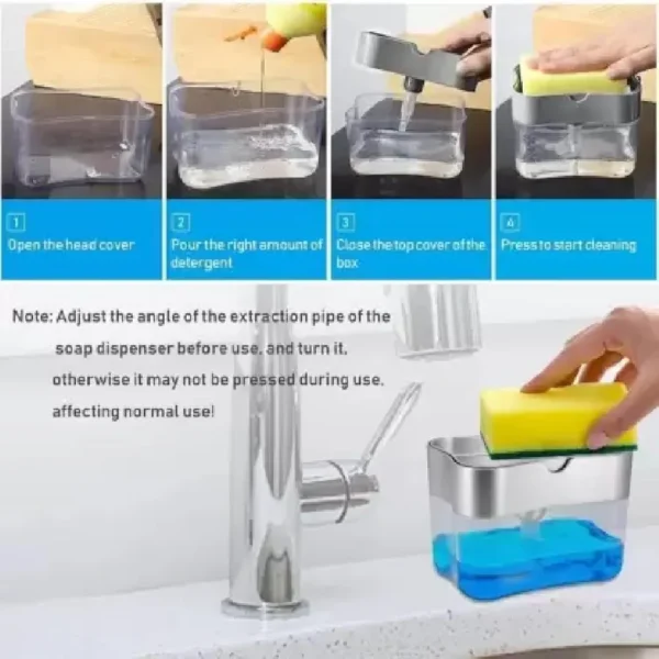 Soap Dispenser with Sponge Holder for Kitchen Sink | Leak Proof Liquid Soap Pump Container for Dishwashing & Cleaning
