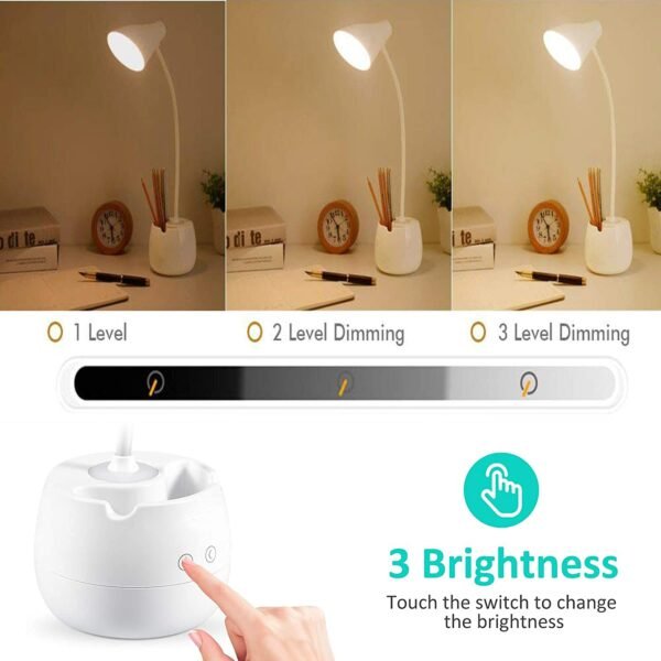 LED Desk Lamp with Pen Holder Modern Study Light for Home & Office