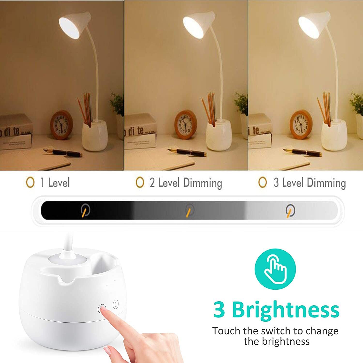 LED Desk Lamp with Pen Holder Modern Study Light for Home & Office - Image 3