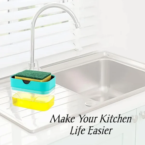 Soap Dispenser with Sponge Holder for Kitchen Sink | Leak Proof Liquid Soap Pump Container for Dishwashing & Cleaning