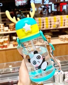 Cute Panda Kids Water Bottle with Straw | Leakproof Cartoon Drinking Bottle for Children