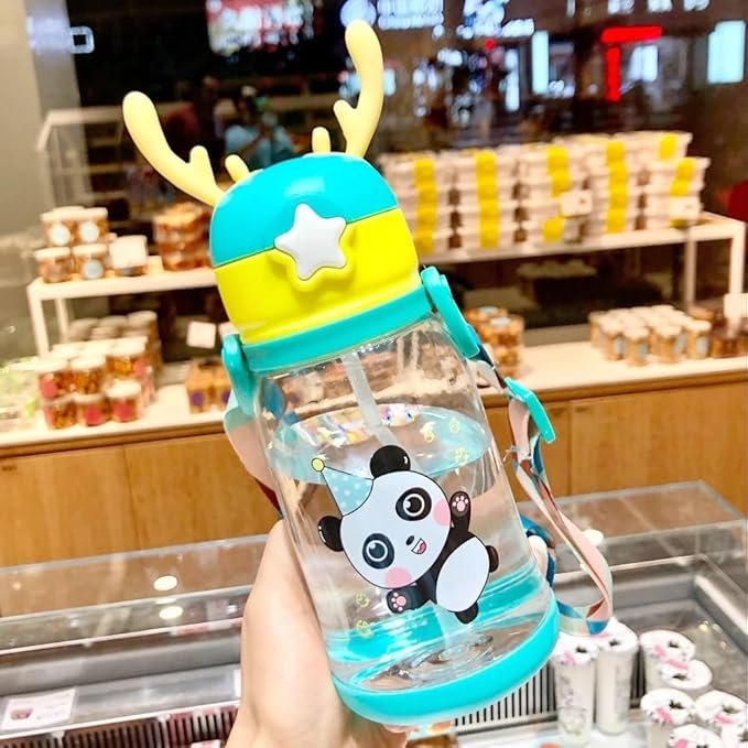 Cute Panda Kids Water Bottle with Straw | Leakproof Cartoon Drinking Bottle for Children