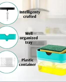 Soap Dispenser with Sponge Holder for Kitchen Sink | Leak Proof Liquid Soap Pump Container for Dishwashing & Cleaning