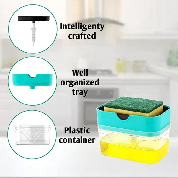 Soap Dispenser with Sponge Holder for Kitchen Sink | Leak Proof Liquid Soap Pump Container for Dishwashing & Cleaning