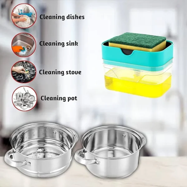 Soap Dispenser with Sponge Holder for Kitchen Sink | Leak Proof Liquid Soap Pump Container for Dishwashing & Cleaning