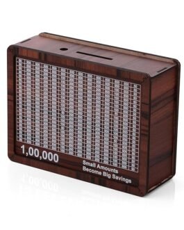 Wooden Money Box with Savings Tracker | 1 Lakh Goal Piggy Bank for Kids & Adults | Cash Collection Bank with Savings Chart