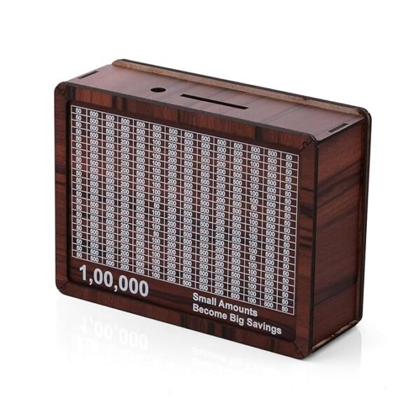 71BD9gF4cSL._SX679_ Wooden Money Box with Savings Tracker | 1 Lakh Goal Piggy Bank for Kids & Adults | Cash Collection Bank with Savings Chart
