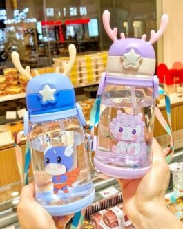 Cute Panda Kids Water Bottle with Straw | Leakproof Cartoon Drinking Bottle for Children