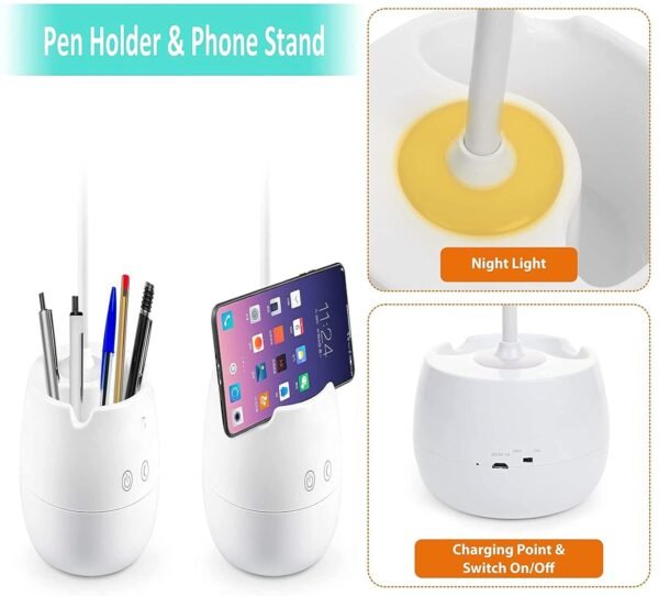 LED Desk Lamp with Pen Holder Modern Study Light for Home & Office