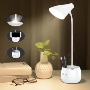 LED Desk Lamp with Pen Holder Modern Study Light for Home & Office