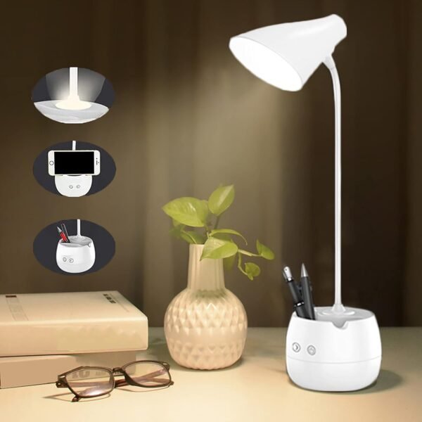 LED Desk Lamp with Pen Holder Modern Study Light for Home & Office