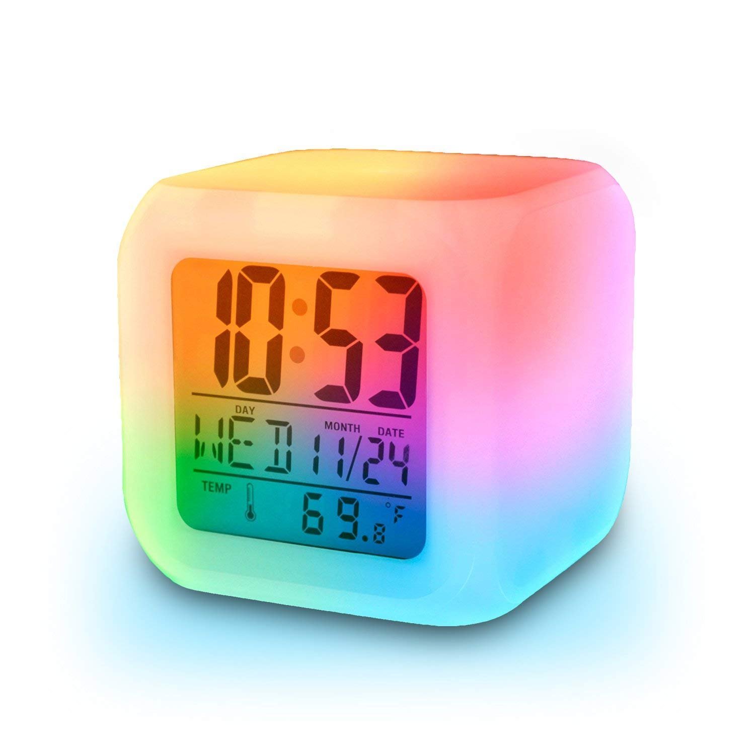 Color Changing Clock - Glowing LED Cube Clock with Temperature