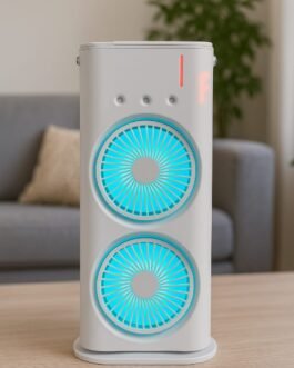 Portable USB Rechargeable Dual Fan with LED Light | Mini Cooling Fan for Home & Office