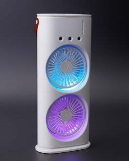 Portable USB Rechargeable Dual Fan with LED Light | Mini Cooling Fan for Home & Office