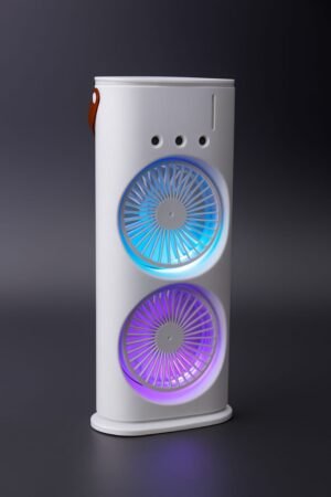 Portable USB Rechargeable Dual Fan with LED Light | Mini Cooling Fan for Home & Office
