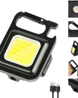 Rechargeable COB Keychain Flashlight with 180° Foldable Stand